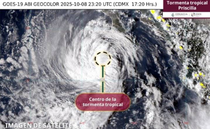 "Priscilla" se degrada a Tormenta Tropical; aún se esperan lluvias fuertes en la zona sur de Baja California Sur