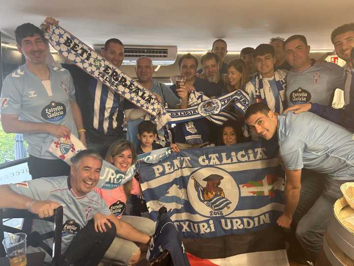 Gran ambiente entre aficionados de la Real y el Celta en Vigo
