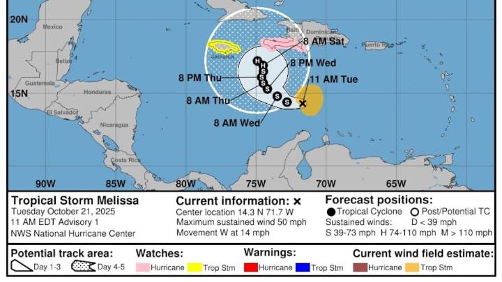 Tropical Storm Melissa forms in the Caribbean. Here’s where it may go