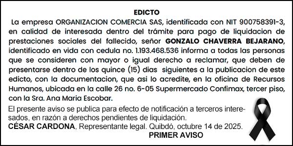 Edicto 1er. aviso Gonzalo Chaverra Bejarano