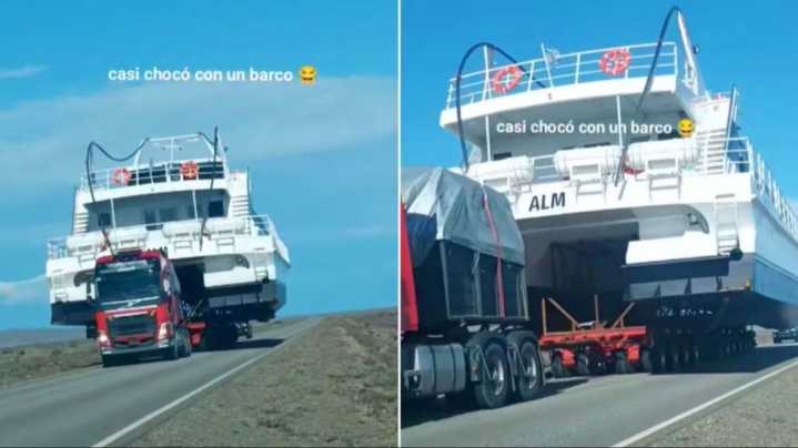 Un barco gigante atravesó la Ruta 40 y casi provoca un choque