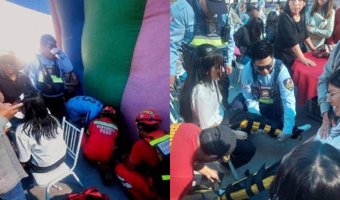 Tres niñas heridas tras caer de un tobogán inflable durante fiesta escolar en Arequipa