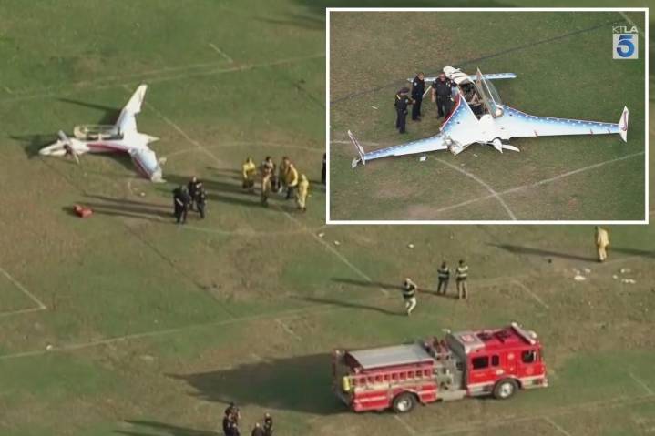 Woman struck by small plane that crashed into busy California park