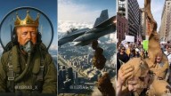 Trump publica un vídeo con IA con corona y pilotando un caza mientras 'bombardea' con barro a miles de manifestantes de EE UU