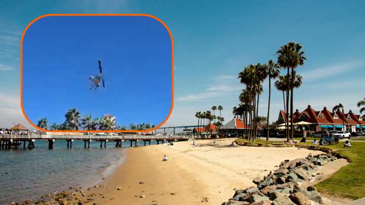 Helicóptero se desploma sobre estacionamiento playero en Orange, California