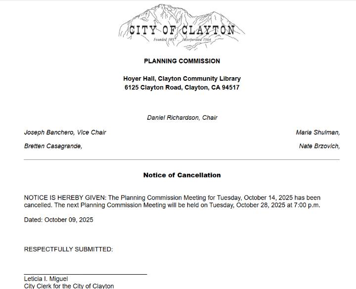 UPDATE: Tuesday Night’s Clayton Planning Commission Meeting To Discuss Proposed Development Rescheduled To October 28