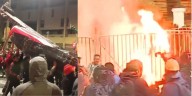 Así comenzó el fuego frente al Congreso: manifestantes quemaron un violín gigante y otros objetos durante la marcha en Lima