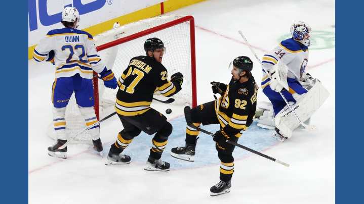 Marat Khusnutdinov scores in OT, Morgan Geekie has goal in 6th straight as Bruins beat Sabres 4