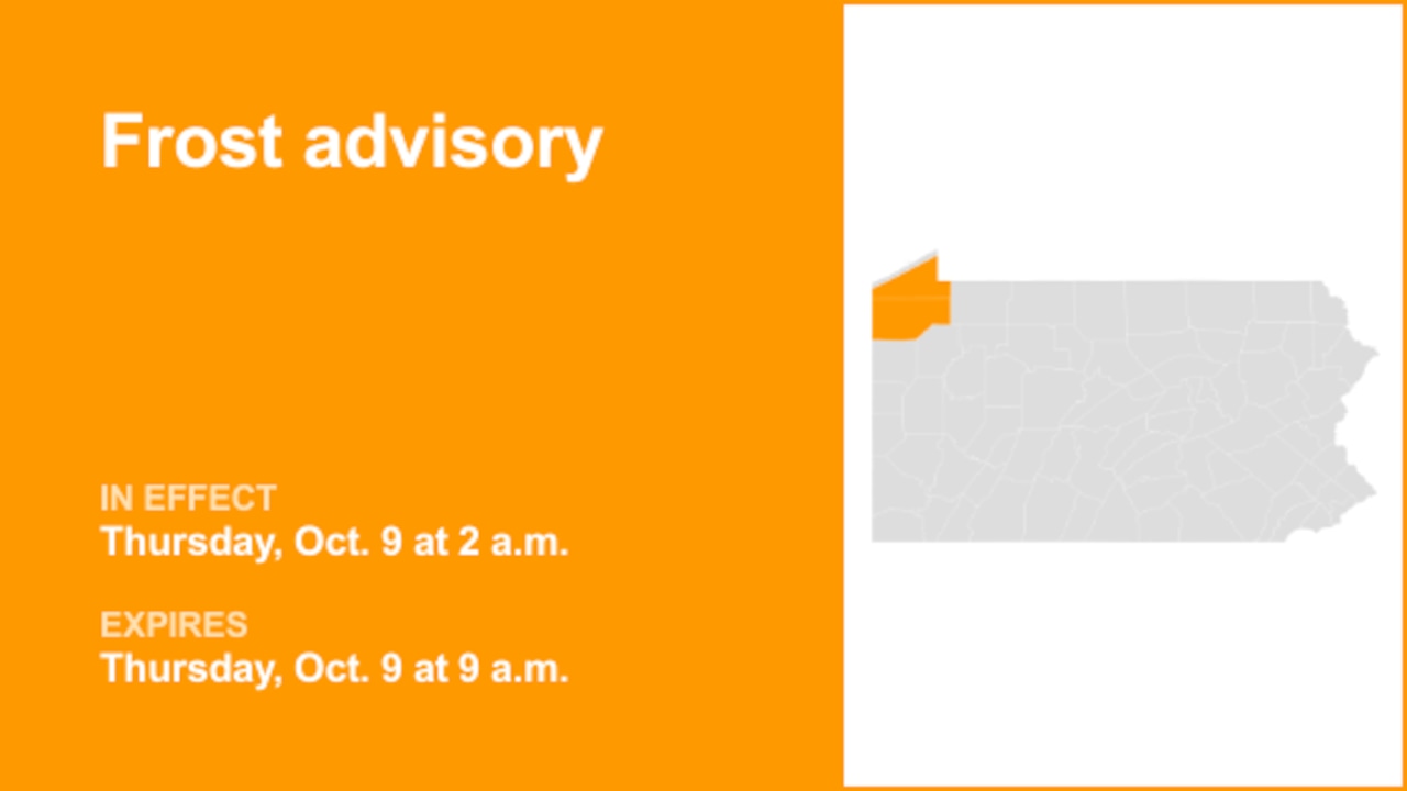 Frost advisory in place for Southern Erie and Crawford County for Thursday