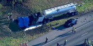 I-85 northbound shut down in Jackson County after fiery crash involving tanker truck