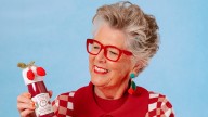 Berry Chic: Prue Leith models fruity fashion as the Big Knit returns