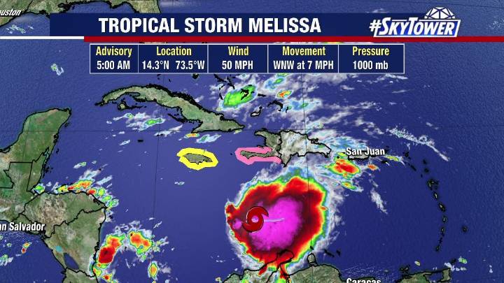 Tropical Storm Melissa expected to strengthen into a hurricane as it meanders in Caribbean