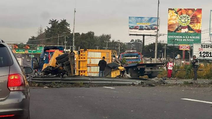 Vuelca camión cargado con plantas en la México