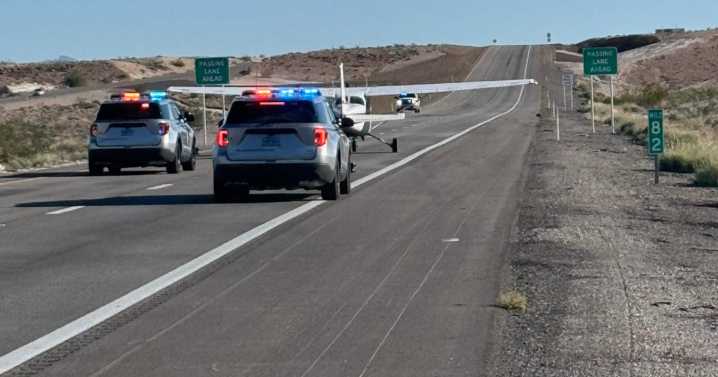 Plane makes emergency landing on freeway northeast of Las Vegas valley