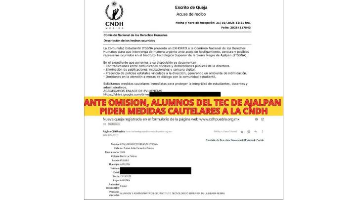 Alumnos del Tecnológico de Ajalpan presentan queja ante la CNDH