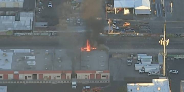 Las Vegas firefighters respond to a fire near Downtown Las Vegas