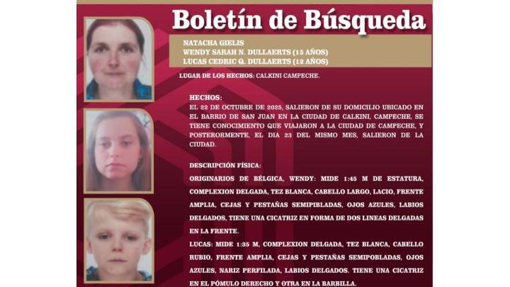 Natacha y sus hijos Wendy y Lucas, originarios de Bélgica, desaparecieron en Campeche