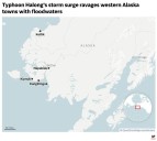 Officials airlift evacuees to safety after the remnants of Typhoon Halong devastate Alaska villages