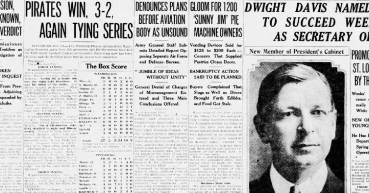 See the Oct. 13, 1925, front page: St. Louisan Dwight Davis named as Secretary of War
