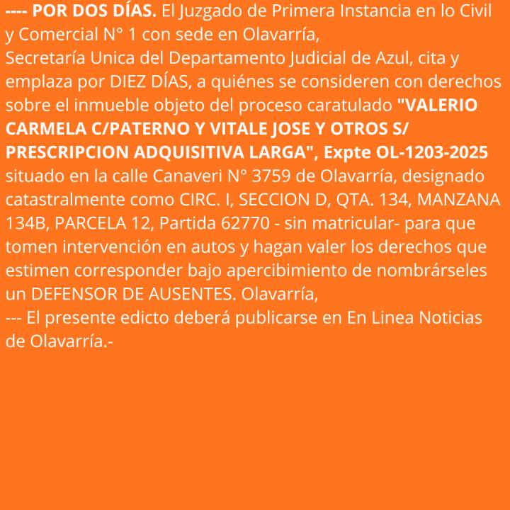 Edicto: sobre prescripcion adquisitiva larga