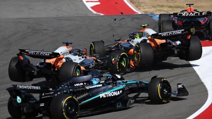 McLaren teammates Lando Norris and Oscar Piastri collide with each other on first lap of US Grand Prix sprint race