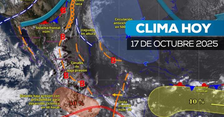Lluvias fuertes y posible granizo en varias regiones de México; vigilan zona de baja presión