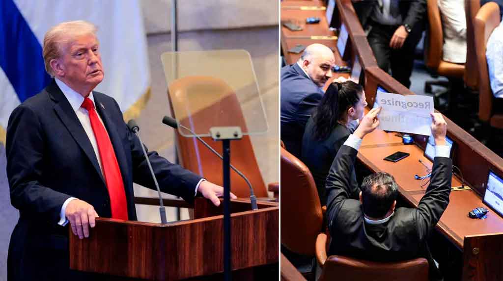 «Reconozcan a Palestina», cartel en discurso de Trump en Israel