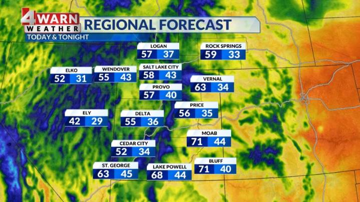 Scattered showers and storms for valley areas Wednesday, with mountain snow developing Wednesday into Wednesday night