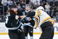 Bruins first fight of 2025-26 pits Mark Kastelic vs. Liam O'Brien