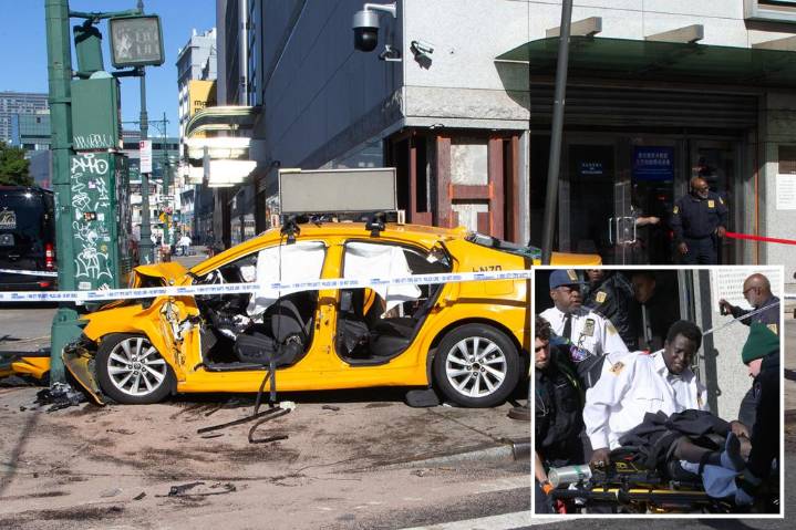 Out-of-control taxi cab slams into pole outside Chinese consulate, injures 4