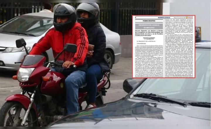 Estado de emergencia en Lima y Callao: Gobierno prohíbe el tránsito de dos personas adultas en moto