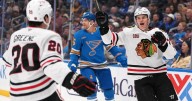 Reichel scores twice as the Blackhawks beat the Blues 8-3 while playing without Foligno