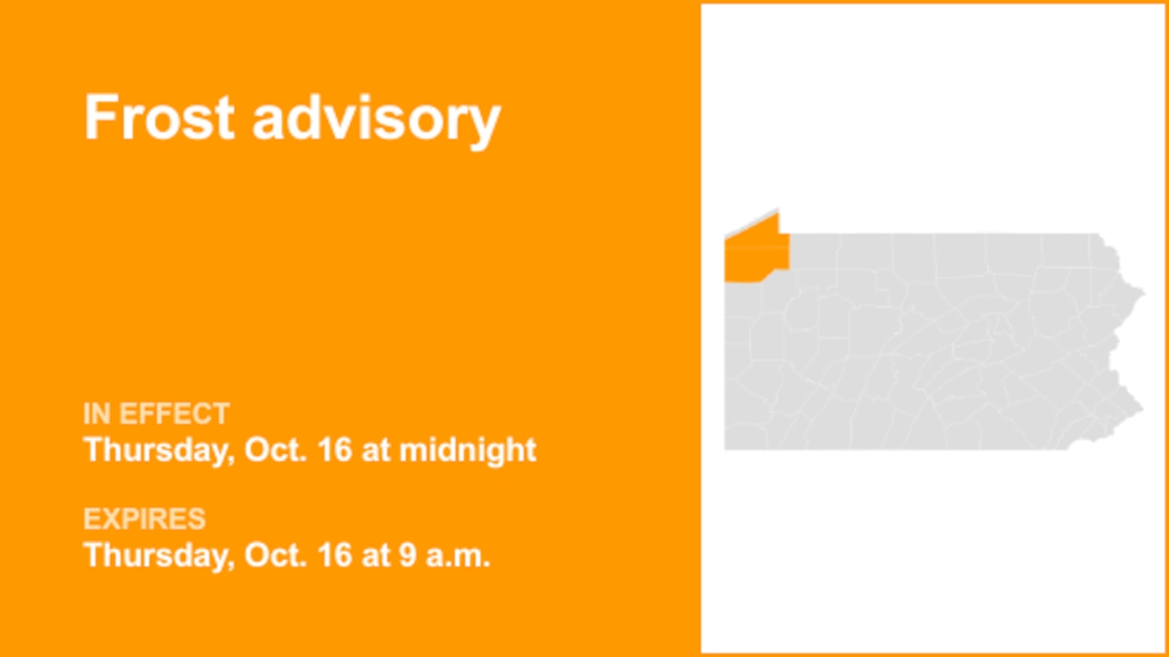 Frost advisory issued for Southern Erie and Crawford County for Thursday