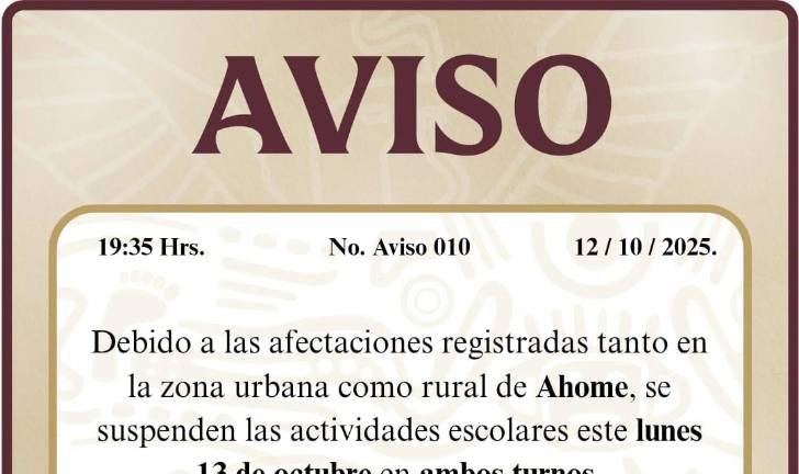 Suspensión de clases en Ahome este lunes 13 de octubre por afectaciones en zona urbana y rural