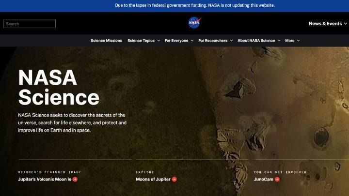 La NASA lleva un mes sin actualizar su información (y todo es culpa de Donald Trump)