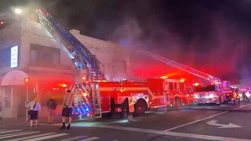 Fire tears through several businesses in downtown Hicksville, Long Island