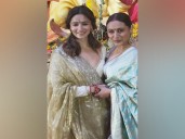 Alia Bhatt shares a warm hug with Rani at Durga Puja
