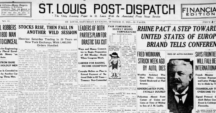 See the Oct. 17, 1925, front page: Stocks rise, then fall in another wild session