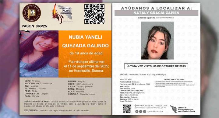 Buscan a Nataly y Nubia, jóvenes reportadas como desaparecidas en Hermosillo