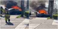 “No pudimos sacarlo”: impactantes imágenes del Tesla que se incendió con su conductor atrapado