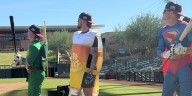 Prospects wear Halloween costumes for Fall League batting practice