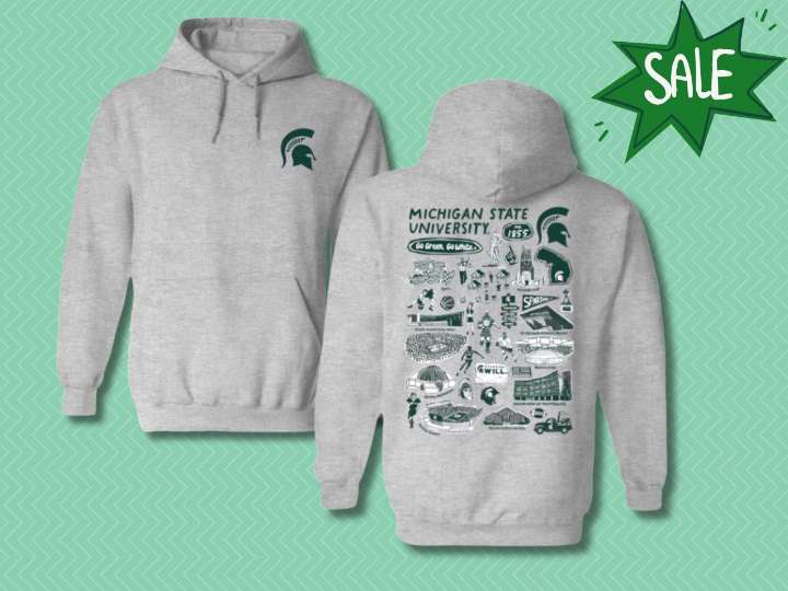 This Michigan State hoodie with hand-sketched campus landmarks is having a major price drop