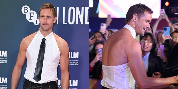 Alexander Skarsgard Bares Skin in Halter Button-Down Top at ‘Pillion’ London Premiere! | Alexander Skarsgard, Harry Melling, Pillion 