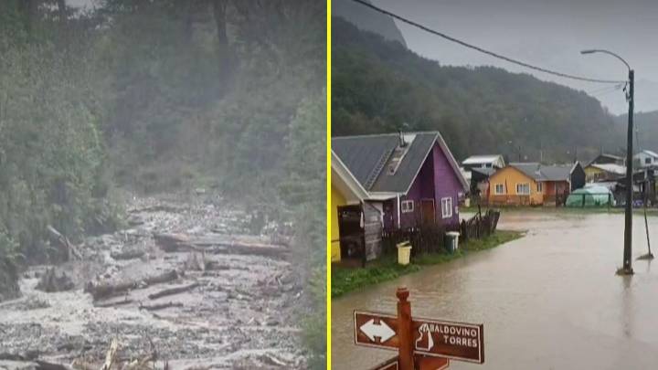 "Temporal severo": Videos muestran caminos cortados y ríos desbordados en la zona austral de Chile