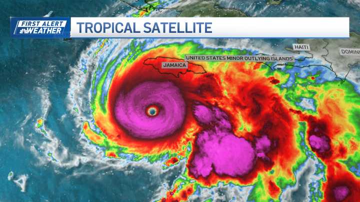When is Hurricane Melissa hitting Jamaica, chance of Halloween rain