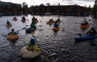 Giant, floating pumpkin races draw large crowds to annual event in Oregon