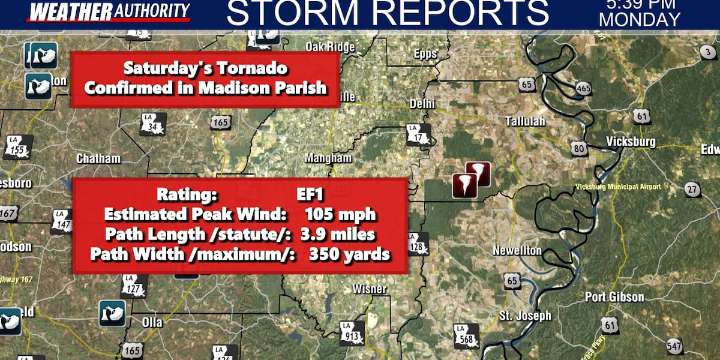 EF 1 Tornado Confirmed in Madison Parish from this Weekend’s Storms