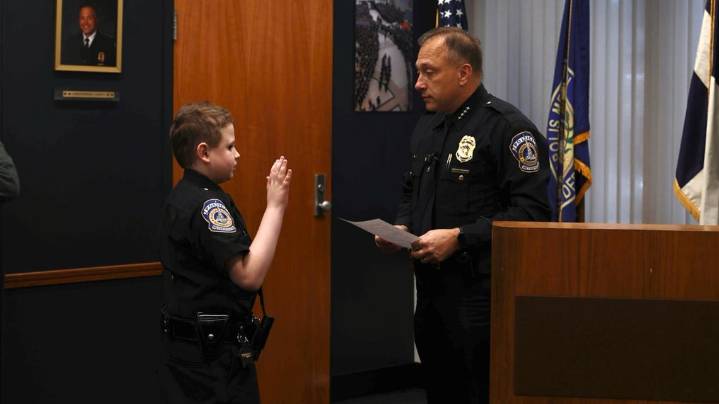 'Welcome to the IMPD family' | 12-year-old boy sworn in as honorary Indianapolis police officer