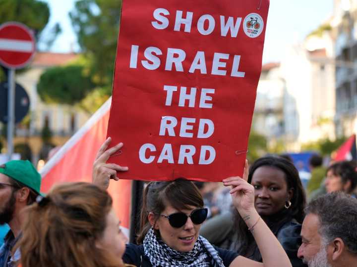 Photos: People in Italy demand Israel boycott before World Cup qualifier