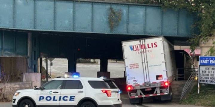 Traffic Alert: Semi stuck under bridge at Kellogg and Delta